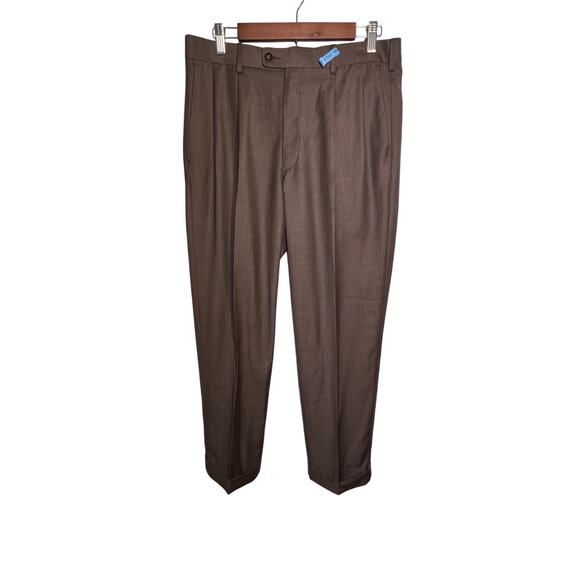Axist 36/30 Men's Pleated Cuffed Brown with Slight Sheen Career Dress Pant - Picture 2 of 9